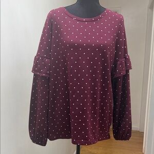 Old Navy Burgundy Polka Dot Ruffle-Sleeve Sweatshirt Top